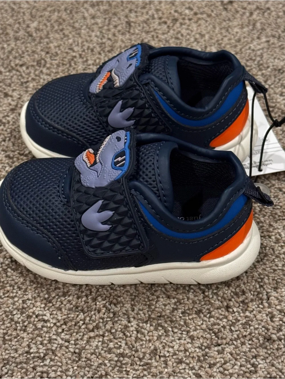 Kids Navy Dinosaur Sneakers with Hook and Loop Strap-Toddler Size 3